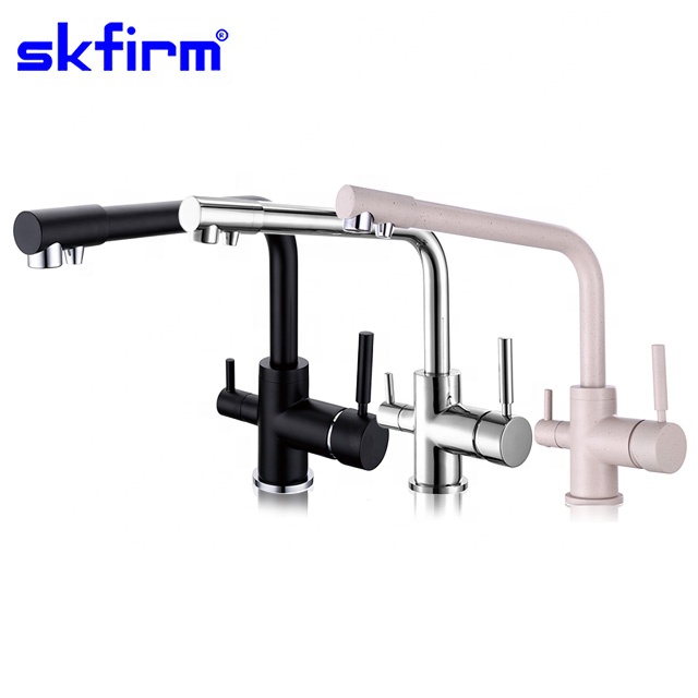 Chrome Rubber Kitchen Faucet Mixer Tap Rotation Pull Down Stream Sprayer Taps Hot Cold Water Tap with Two Handle Kitchen Tap